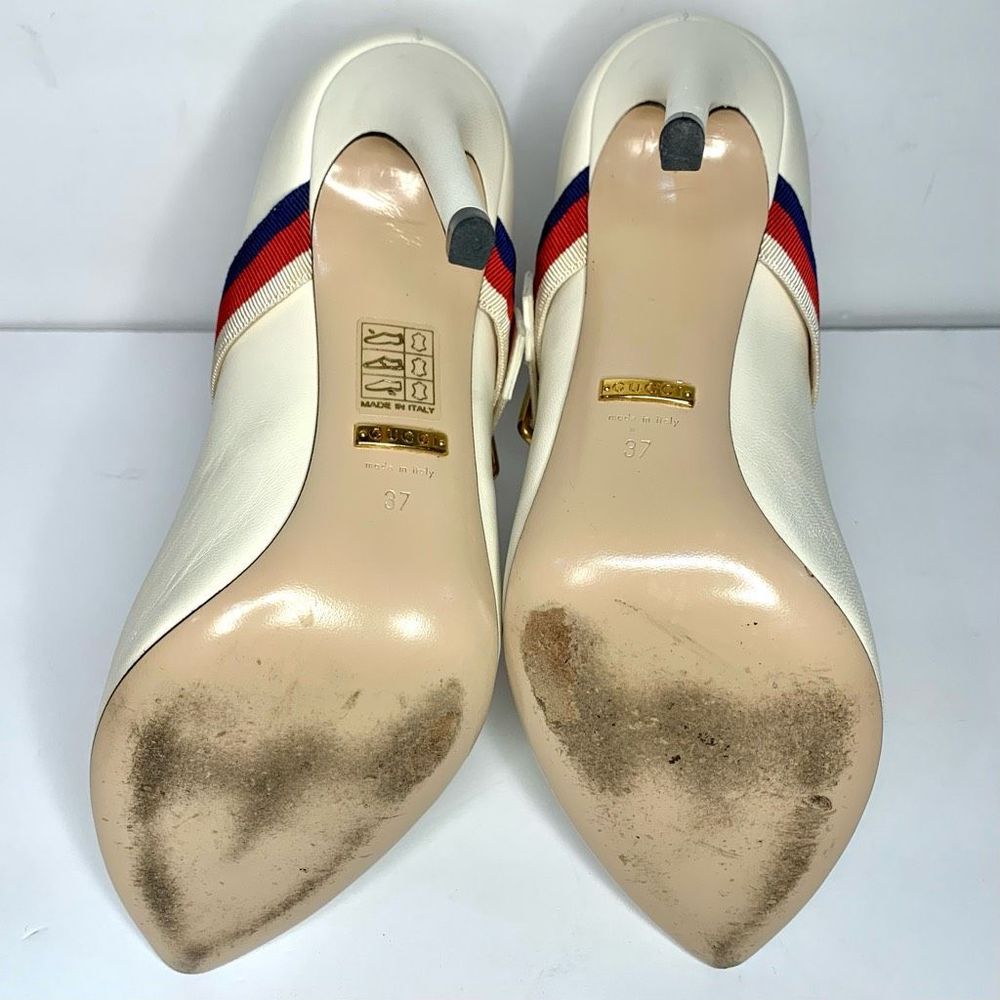 Gucci Malaga Kid/NS Gross Grain Sylvie Pumps Size 37, US 7 Mystic White - Picture 8 of 9